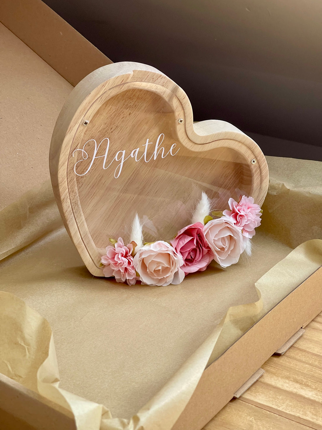 Tirelire Personnalisée - Coeur Décoré 🌸