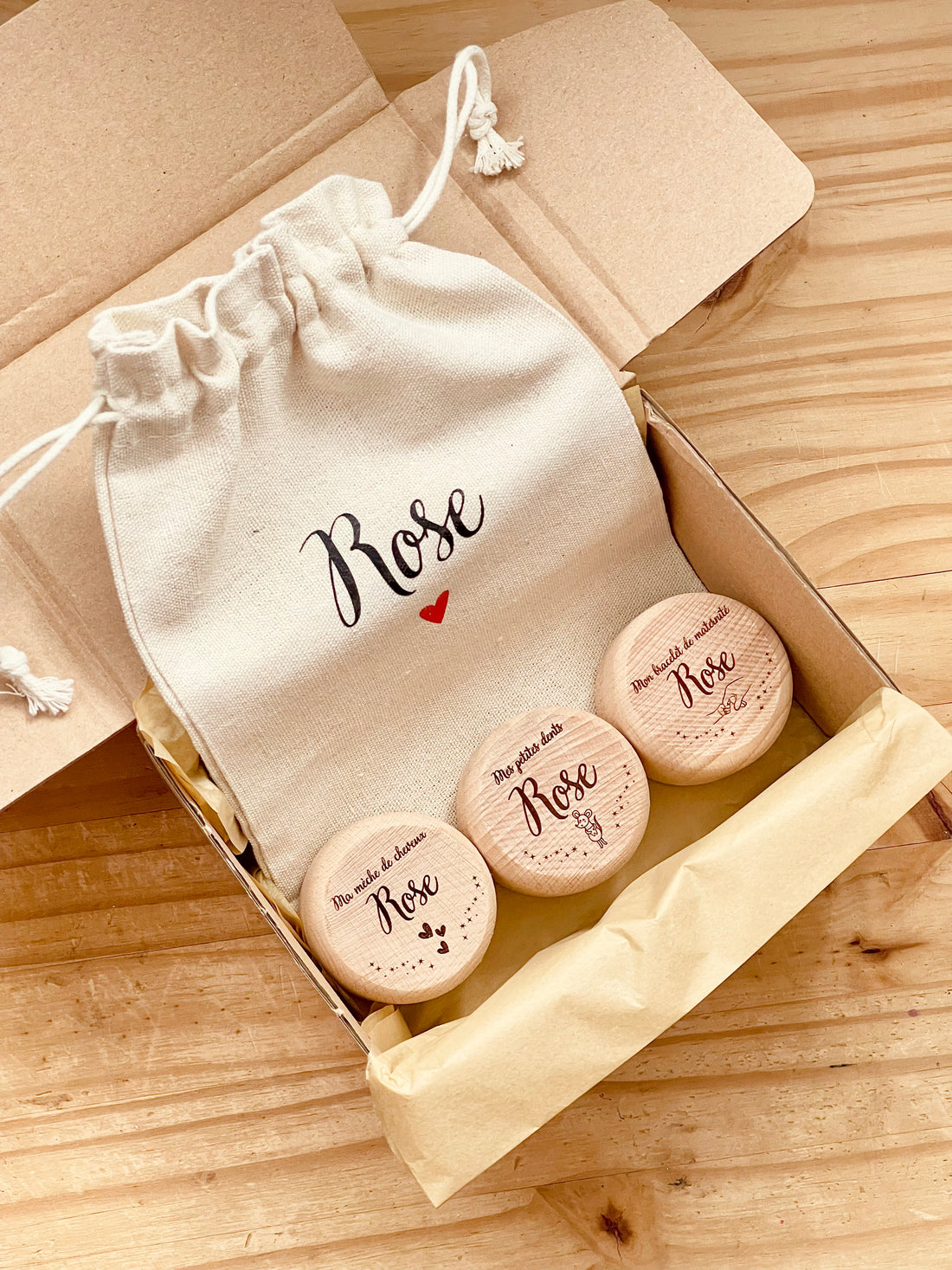 Coffret 3 boîtes à souvenirs personnalisées + pochon ✨