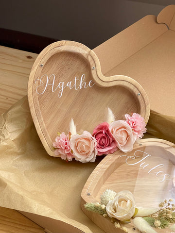 Tirelire Personnalisée - Coeur Décoré 🌸